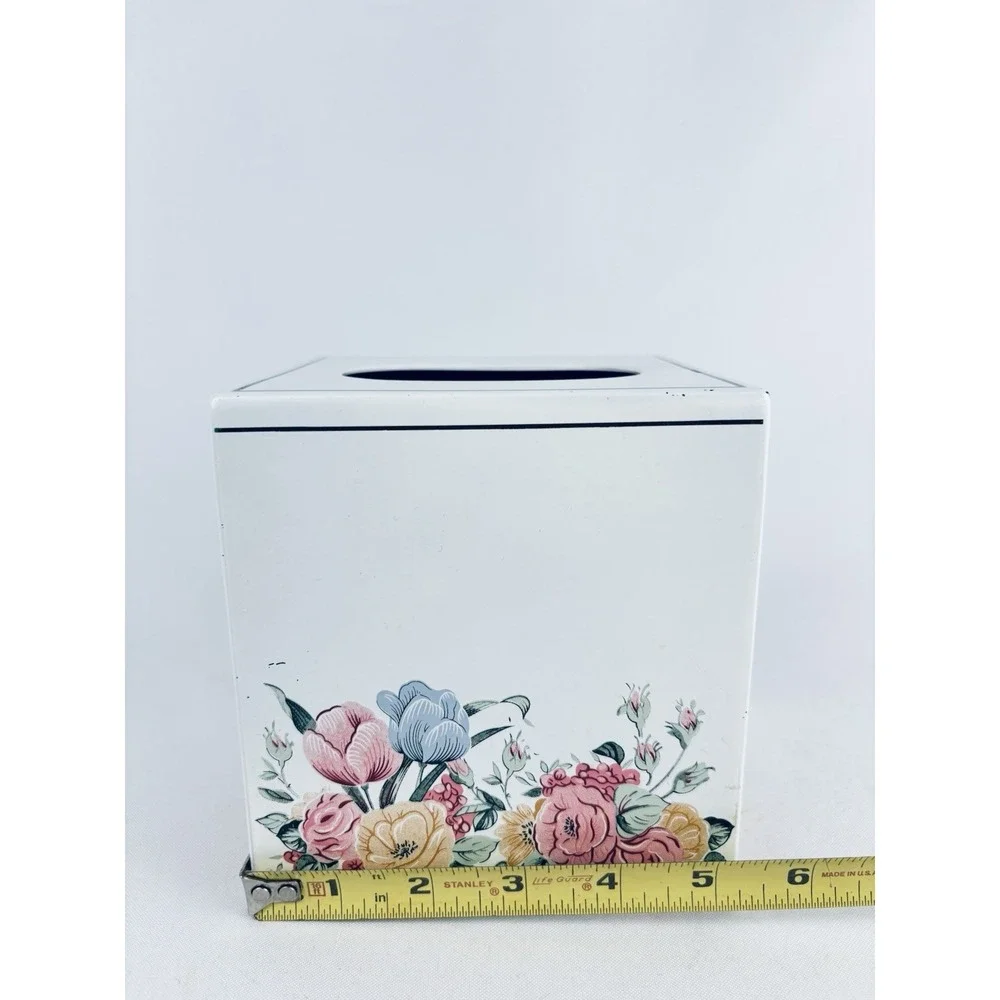 Andre Richard Floral Flowers Square Metal Tissue Box Vintage Retro Cottagecore